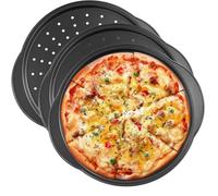 MUKSEUT 3 Pack 14.5 Inch Black Pizza Trays for Oven Non Stick, Carbon Steel Round Pizza Pan with Holes, Perforated Pizza Tray with Handles for Pizzas for Home Kitchen Oven