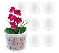 MUKSEUT 8 PCS 15cm / 6 Inch Clear Orchid Pots, Plastic Flower Plant Pots with Side Drain Holes and Trays, Soft Clear Plastic Orchids Pots for Living Room, Office, Yard, Garden, Balcony