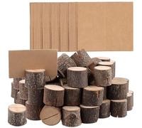 MUKSEUT 80 PCS 3.2x3.2cm Round Rustic Wooden Stands, Table Number Holders with Place Cards, Photo Holders for Tables Wedding Party Decoration