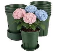 MUKSUET 10 PCS Thickened Plastic Plant Pots with Saucer, 16 x 12.5cm Root-Control Seedling Planters for Indoor Outdoor Bonsai Plants Transplanting (Green)