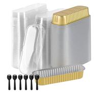 MUKSUET 100PCS Mini Loaf Cake Cases with Lids and Spoons, 6.8oz/200ml Rectangular Small Loaf Pans, Mini Cake Tins for Wedding, Birthday, Picnic, Baking Muffin Bread Cake (Gold)