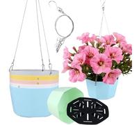 MUKSUET 12 PCS 15cm Hanging Planters with Drain Plug Drain Saucers & Chain Hooks, Plastic Flower Pots for Indoor Outdoor Garden, Porch, Home Decor (6 Colors)