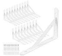 MUKSUET 20 PCS 6 Inch Heavy Duty Shelf Bracket, 90 Degree Wall Mounted Supporter Bracket, Wall Mounted Triangle Shelving Brackets for Living Room Bedroom, Bookshelf, Cupboard, White