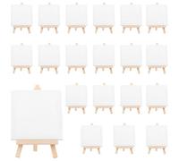 MUKSUET 20 PCS Mini Easel and Easel Set, 8 x 15 cm Tabletop Display Easel with 10 x 10 cm Mini Canvases, Wooden Painting Easel and Canvases for DIY Drawing