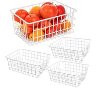 MUKSUET 4 Pcs Freezer Baskets, Stackable Freezer Basket for Freezers, 28.5x22x12cm Wire Storage Baskets with Handlesfor Cabinet Bathroom Kitchen Pantry, White