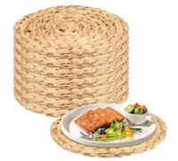 MUKSUET 8 Pack 30cm Woven Round Placemats, Natural Water Hyacinth Weave Table Mats, Braided Straw Tablemats for Table, Coasters, Pots, Pans