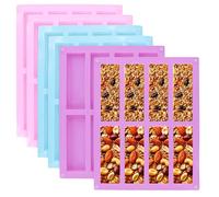 MUKSUET Silicone Bar Moulds 6PCS, 8 Cavity Large Rectangle Granola Cereal Energy Bar Maker, Reusable Non Stick Baking Mold for Chocolate, Brownie, Bread, Cheesecake, and Soap (Purple)