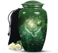 MUKTIVE Dove Urn - Large Urns for Human Ashes Adult Man - Green Urn with Doves for Human Ashes - Memorial Urns for Mom & Dad - 10 Inches - Pack of 1 (with Velvet Bag)