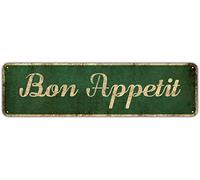 Mukuko Bon Appetit Sign, Farmhouse Signs Wall Decor Art Country Decorations Rustic Vintage Home Tin Plaque Kitchen Wine Moms Gift 4" x 16"