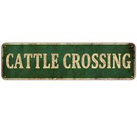 Mukuko Cattle Crossing Sign, Vintage Retro Decor Cow Ranch Signs Decorations Farm Animal Gift 4" x 16"