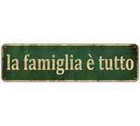 Mukuko Italian Family Sign Family is Everything - La Famiglia E Tutto, Farmhouse Style Tin Signs with Quotes Sayings Signs 4" x 16"