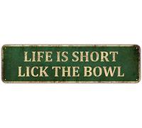 Mukuko Kitchen Tin Sign, Life is Short Lick The Bowl, Kitchen Decor 4" x 16"/ 10x40 cm