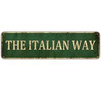 Mukuko The Italian Way Street Sign Aluminum Metal Plaque Rustic Tin Sign Retro Wall Decor 4" x 16"