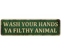 Mukuko Wash Your Hands You Filthy Animal Sign 4" x 16" - Bathroom Wall Sign, Cute Bathroom Signs, Funny Bathroom Wall Decor, Wash Yer Hands Ya Filthy Animal Sign