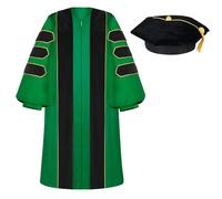 Mukum Unisex Doctoral Graduation Gown with Gold Piping | Academic doctoral Cap and Gown for Graduation Ceremony, Emerald Green/No Hood, 51