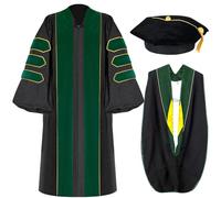 Mukum Unisex Doctoral Graduation Gown with Gold Piping | Academic doctoral Cap and Gown for Graduation Ceremony, Dark Green, 54