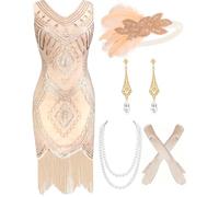 Mukum Women's Flapper Dress 1920s Vintage Fringed Sequin Dress Great Gatsby 1920s dresses Set for Women Christmas Party, Champagne 2, Medium