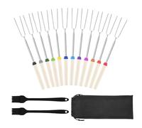 Mulaibdin 12 Pack Marshmallow Toasting Forks, Extendable Fork BBQ, Marshmallow Sticks for Fire Pit, Hot Dogs Toasting Fork with Oil Brush for Cooking, Smores Sticks for Camping,Campfire,Picnic