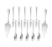 Mulaibdin 12 Pcs Cake Slice & Forks, Cake Knife and Server Set with Dessert Spoons, Stainless Steel Pastry Forks & Ice Cream Spoons for Wedding,Party,Home,Kitchen,Fruit,Pickle,Antipasti(Silver)