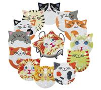 Mulaibdin 12 Pcs Diamond Art Coasters, Diamond Painting Coasters with Holder, DIY Diamonds Art Kits Adults Animals Coaster, Cat Coasters Set for Beginners Gifts, Decorative Home Accessories