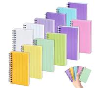 Mulaibdin 12 Pcs Pocket Notebook Spiral, Small Notebooks Pocket Size Spiral, Small Notepad Wirebound, Mini Notebook Multipack, Portable & Colourful Notepads for School,Office,Memos,Party Bag