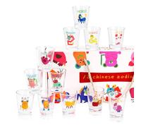 Mulaibdin 12 Pcs Shot Glasses 50ml, Clear Shot Glass with Heavy Base, Small Tumbler Glasses Animal Zodiac, Cute Cartoon Shot Glasses Cup for Tequila,Whiskey,Cocktail,Vodka,Soju, Personalised Gift