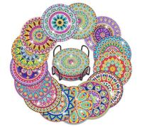 Mulaibdin 14 Pcs Diamond Art Coasters, Diamond Painting Coasters with Holder, DIY Diamonds Art Kits Adults Coaster, Mandala Coasters Set for Beginners,Housewarming Gifts, Decorative Home Accessories