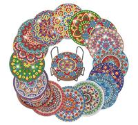 Mulaibdin 16 Pcs Diamond Art Coasters, Diamond Painting Coasters with Holder, DIY Diamond Art Kits Adults Coasters, Mandala Coasters Set for Beginners,Housewarming Gifts, Home Decor Accessories