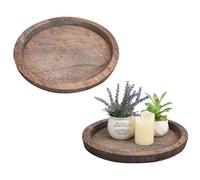 Mulaibdin 2 Pcs Decorative Tray, Round Wooden Trays for Display, Vintage Candle Plates & Trays, Coffee Table Tray Decorative Accessories, Home Decor Pallet for Farmhouse,Living Room,Kitchen (Brown)