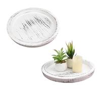 Mulaibdin 2 Pcs Decorative Tray, Round Wooden Trays for Display, Vintage Candle Plates & Trays, Coffee Table Tray Decorative Accessories, Home Decor Pallet for Farmhouse,Living Room,Kitchen (White)