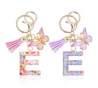 Mulaibdin 2 Pcs Key Ring Women, Personalised Keyring Name, Alphabet Initial Keyrings, Butterfly Keychain Aesthetic, Gifts for Mum & Sister, Cute Key Rings for Car Keys,Wallet,Bag Charm (E)