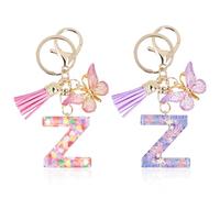 Mulaibdin 2 Pcs Key Ring Women, Personalised Keyring Name, Alphabet Initial Keyrings, Butterfly Keychain Aesthetic, Gifts for Mum & Sister, Cute Key Rings for Car Keys,Wallet,Bag Charm (Z)