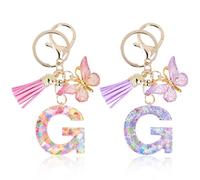 Mulaibdin 2 Pcs Key Ring Women, Personalised Keyring Name, Alphabet Initial Keyrings, Butterfly Keychain Aesthetic, Gifts for Mum & Sister, Cute Key Rings for Car Keys,Wallet,Bag Charm (G)