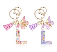 Mulaibdin 2 Pcs Key Ring Women, Personalised Keyring Name, Alphabet Initial Keyrings, Butterfly Keychain Aesthetic, Gifts for Mum & Sister, Cute Key Rings for Car Keys,Wallet,Bag Charm (L)