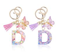 Mulaibdin 2 Pcs Key Ring Women, Personalised Keyring Name, Alphabet Initial Keyrings, Butterfly Keychain Aesthetic, Gifts for Mum & Sister, Cute Key Rings for Car Keys,Wallet,Bag Charm (D)