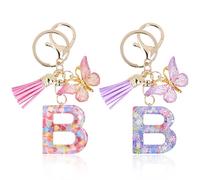 Mulaibdin 2 Pcs Key Ring Women, Personalised Keyring Name, Alphabet Initial Keyrings, Butterfly Keychain Aesthetic, Gifts for Mum & Sister, Cute Key Rings for Car Keys,Wallet,Bag Charm (B)