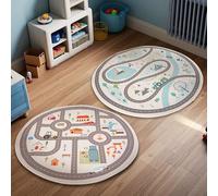 Mulaibdin 2 Pcs Kids Rug, Kids Rugs for Bedrooms Round, Car Play Mat For Toddlers, Baby Play Mats for Floor, Nursery Rugs & Carpets Boys Girls, Kid Bedroom Rug 80cm for Decor(Car Road)