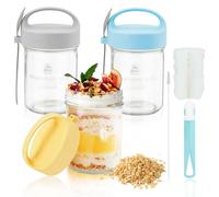 Mulaibdin 3 Pcs Overnight Oats Jar, Overnight Oats Container Glass 430ml, Yogurt Pots with Lids & Spoons, Cereal Cup on the Go Milk with Clear Gift Bags, Reusable Breakfast Cereal Containers