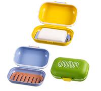 Mulaibdin 3 Pcs Soap Dish with Lid, Travel Soap Case with Drainage, Bar Soap Holder, Soap Box for Shower, Leakproof Soap Dishes Container for Bathroom,Hiking,Gym,School,Kitchen(Blue/Green/Yellow)