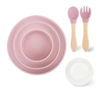 Mulaibdin 3 Pcs Toddler Plates, Silicone Baby Plate, Baby Bowls for Weaning, Kids Plates and Bowls Sets with Cutlery, Removable Suction Plate Baby, Baby Feeding Set, BPA-Free (Pink)
