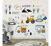 Mulaibdin 37 Pcs Tractor Digger Wall Stickers, Nursery Kids Wall Stickers for Bedrooms, Car Wall Sticker, Boys Bedroom Accessories Room Decor, Construction Boys Wallpaper for Toddlers