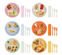 Mulaibdin 6 Pack Portion Control Plates for Adults, Kids Plates with Sections, Plastic Dinner Plate Reusable with Cutlery, Divided Diet Plate for Weight Loss,Bariatric,Diabetic, Microwave Safe