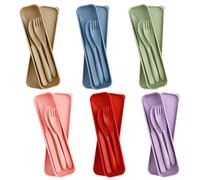 Mulaibdin 6 Pack Travel Cutlery Set Plastic, Camping Cutlery Set with Case, Portable Camping Knife Fork Spoon, Plastic Cutlery Sets Reusable for Picnic,School,Office,Daily Use,Outdoor,Gifts (B)