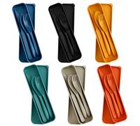 Mulaibdin 6 Pack Travel Cutlery Set Plastic, Camping Cutlery Set with Case, Portable Camping Knife Fork Spoon, Plastic Cutlery Sets Reusable for Picnic,School,Office,Daily Use,Outdoor,Gifts (A)