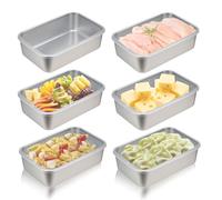 Mulaibdin 6 Pcs Stainless Steel Deli Containers, Bacon Cheese Storage for Fridge, Cold Meat Container with Lid, Meal Prep Containers Reusable, Food Container for Pasta,Celery, Microwave Safe (M)