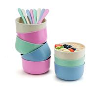 Mulaibdin 8 Pack Plastic Bowls Reusable, 4.5 Inch Cereal Soup Bowl Unbreakable, Lightweight Kids Bowls Plastic for Breakfast,Dinner, Colourful Camping Bowl and Spoon for Parties,Picnic