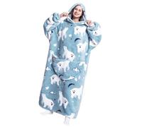 Mulaibdin Blanket Hoodie for Women Men, Oversized Hoodie Women Long, Heated Hoodies for Women, Sherpa Fleece Hoodie Patterned, Wearable Blanket Hoodie for Birthday Gifts(Blue)
