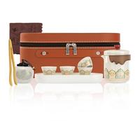 Mulaibdin Chinese Tea Set Travel, Kung Fu Tea Set for Adults, Japanese Tea Set Traditional with Bag, Portable Teapot and Cup Set with Tray, Porcelain Tea Set with Infuser for Outdoor,Gifts