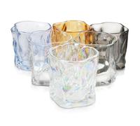 Mulaibdin Drinking Glasses Set of 6, Small Tumblers Glass 180ml, Coloured Water Glasses, Multicolor Embossed Glass Cup, Reusable Glasses Drinking for Beer,Whiskey, Juice,Cocktail,Tea,Milk