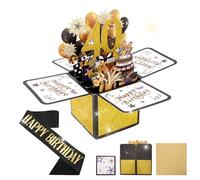 Mulaibdin Pop Up Birthday Cards, 40th Birthday Cards for Women/Men, Happy Birthday Sash Black, 3D Personalised Birthday Greeting Card with Envelop for Mum,Dad,Wife,Husband,Sister,Brother